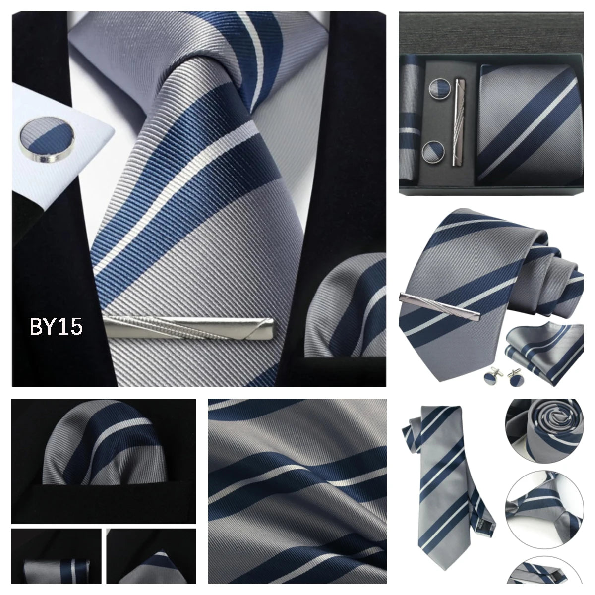 Classic 100% Silk Men's Ties In Gift box 8cm Plaid Dot Striped Business Necktie Handkerchief Cufflinks Wedding Party Tie Set