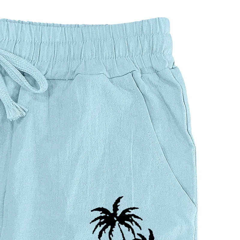 2025 Men's Coconut Printed Breathable Cotton and Linen Loose Casual Sports Pants
