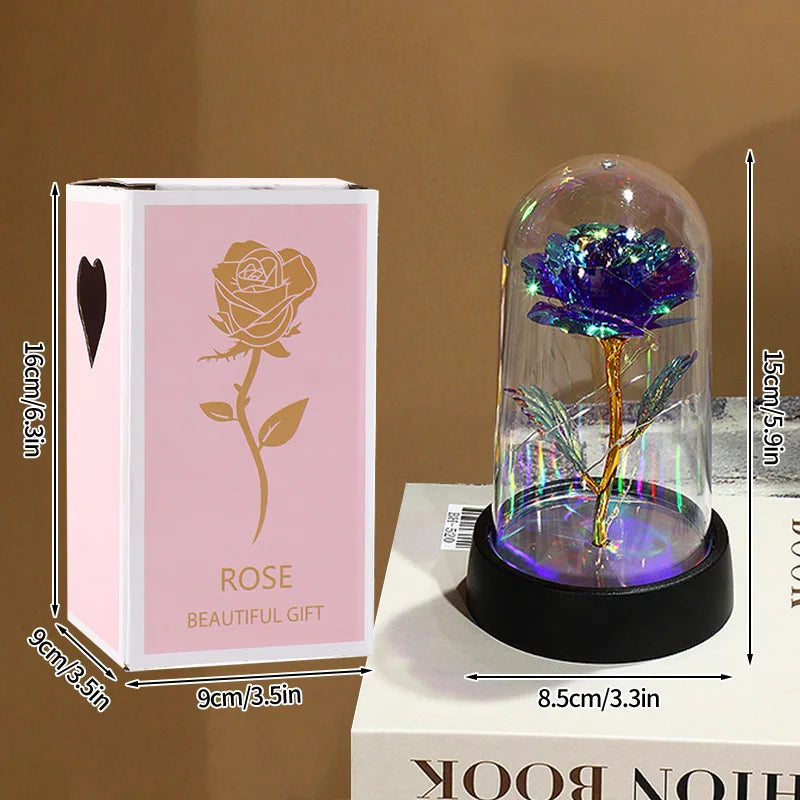 Artificial Rose Flowers Eternal Rose LED Light Foil Flower in Glass Cover Simulation Rose Flower Christmas Valentine's Day Gifts