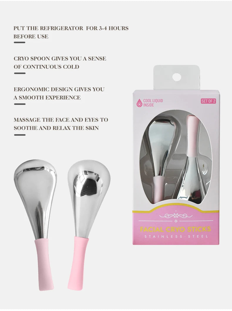 Ice Globes for Face Eyes Stainless Steel Cryo Sticks for Beauty Routines Facial Cold Roller Cooling Globes for Puffiness Wrinkle