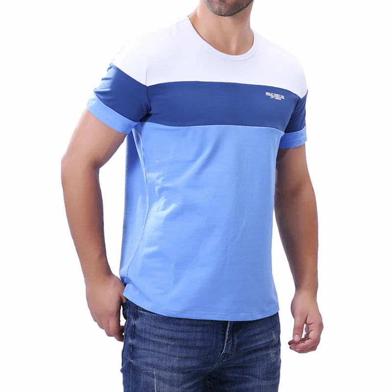 Summer Men's Patchwork Contrast Color Short Sleeve T Shirt Casual Round Neck Cotton Slim Fit T-Shirts Hip Hop Streetwears