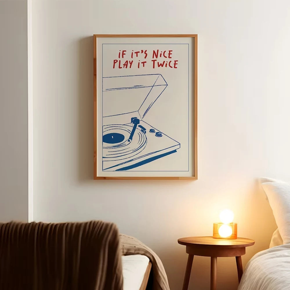 Modern Music Play It Twice Retro Groovy Wall Art Trendy Gift Prints Canvas Painting Poster Picture For Living Room Home Decor