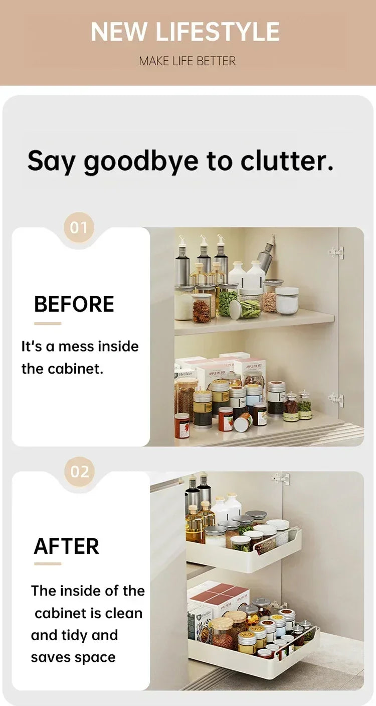 ZEXEF Kitchen Storage Box with Sliding Rail Pull-out Cabinet Storage Rack Spice Pantry Shelves Drawer Kitchen Organizer Basket