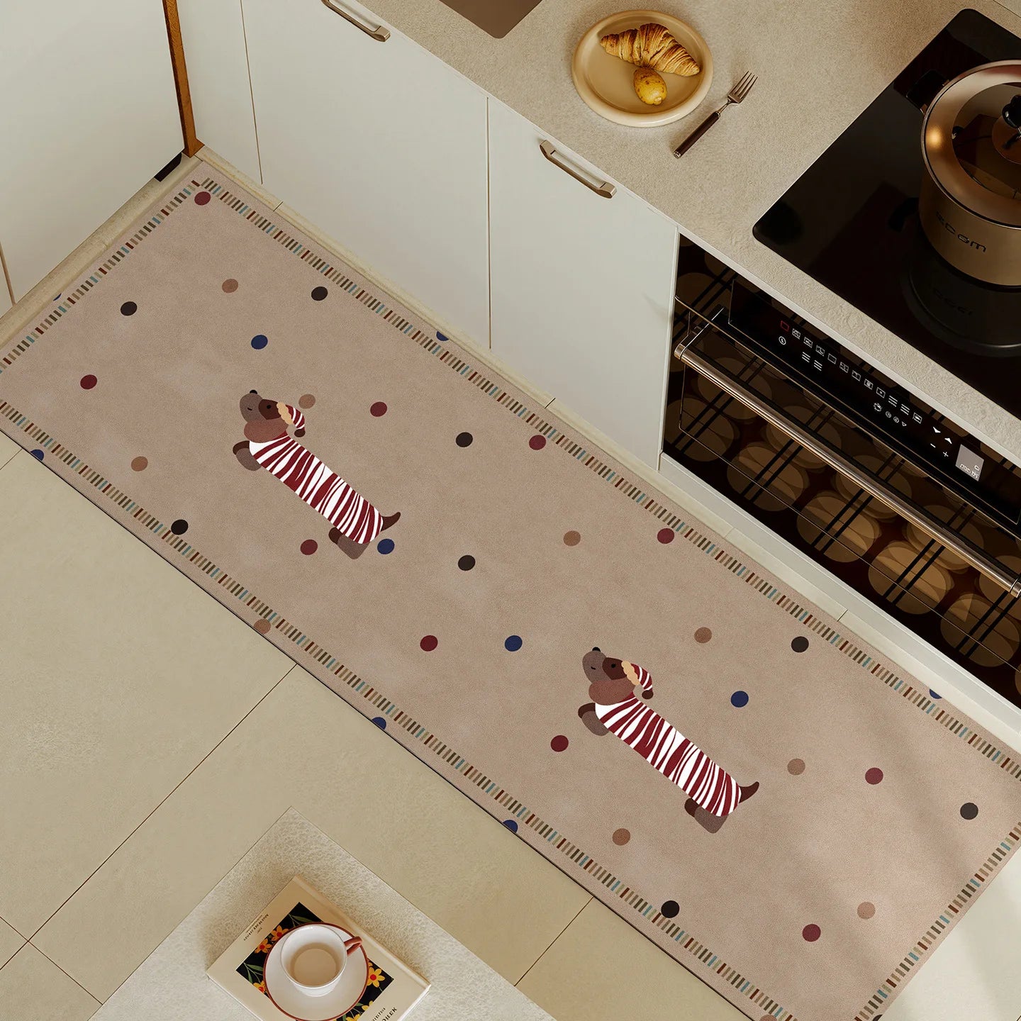 Cartoon Dog Kitchen Carpet Mat Non-slip Rug Home Decoration Striped Pattern Welcome Home Funny Floor Mat for Kitchen Decor