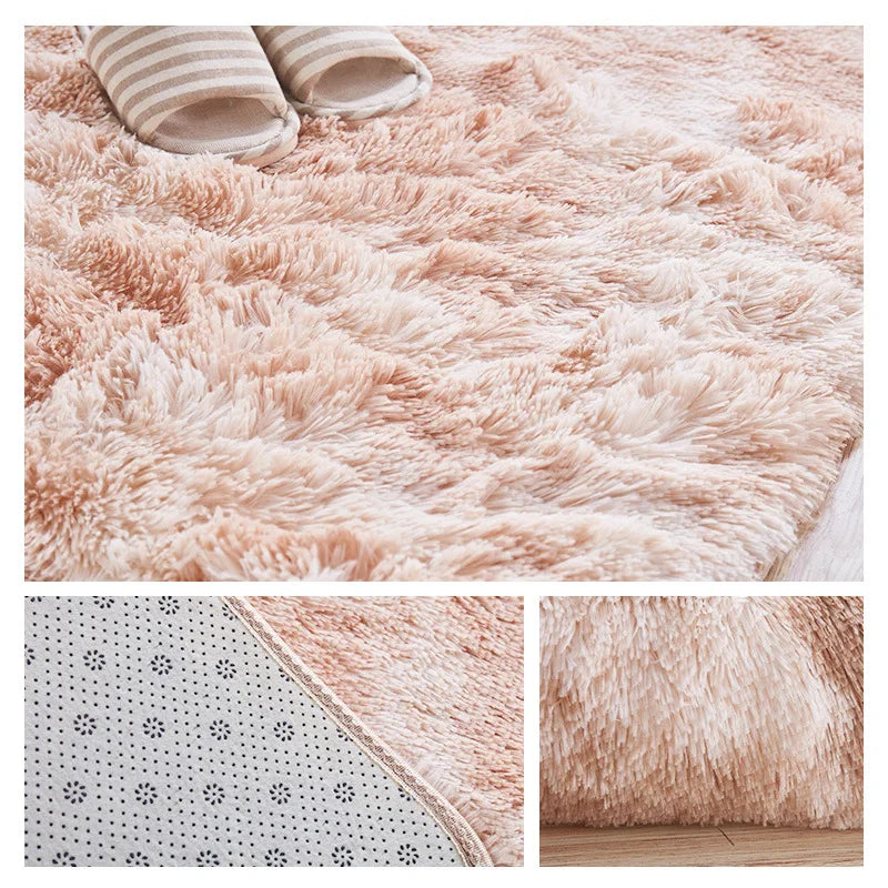 VIKAMA Tie-dyed Plush Carpet Living Room Rug Floor Mat Teenage Girl Bedroom Bedside Rug Large Area Plush Carpet Rug Home Decor