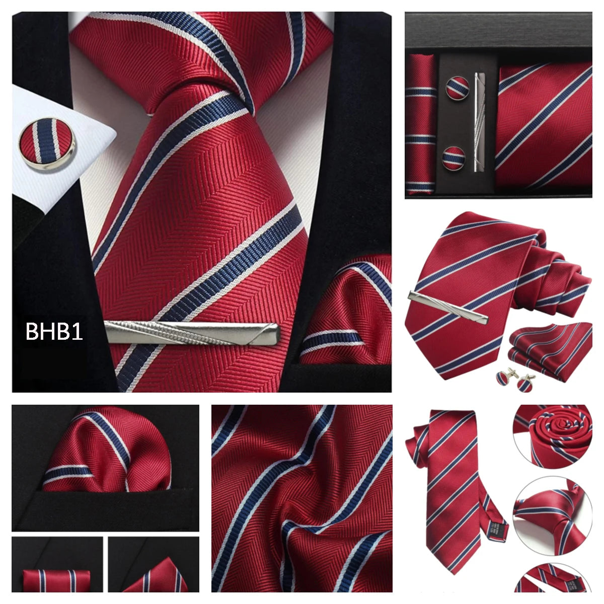 Classic 100% Silk Men's Ties In Gift box 8cm Plaid Dot Striped Business Necktie Handkerchief Cufflinks Wedding Party Tie Set