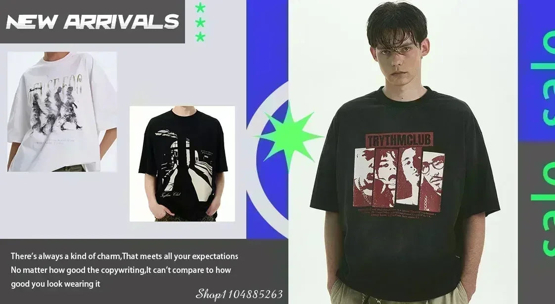 2025 New Heavy Short-sleeved T-shirt American Retro Sword-wielding Angel Printed Short-sleeved Men's and Women's Loose Top
