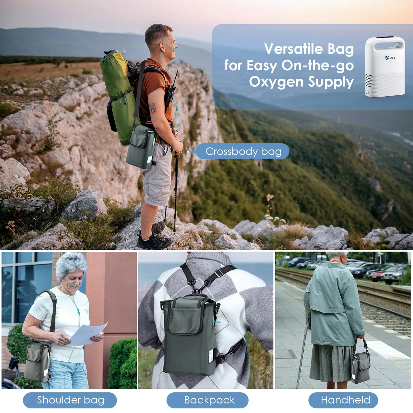 Varon Portable 93±3% Oxygen Concentration Pulse Dual Oxygen Delivery Modes 6 Levels Rechargeable Battery For Outdoor Travel Use