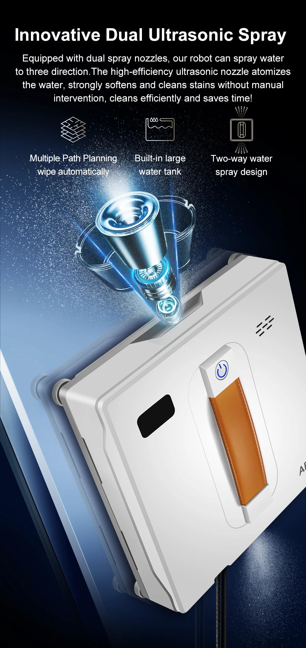 ABIR WD8 Robot Window Vacuum Cleaner,Dual Water Spray,Laser Sensor,Smart Home Glass Wall Wet Dry Cleaning ,APP&Remote Control