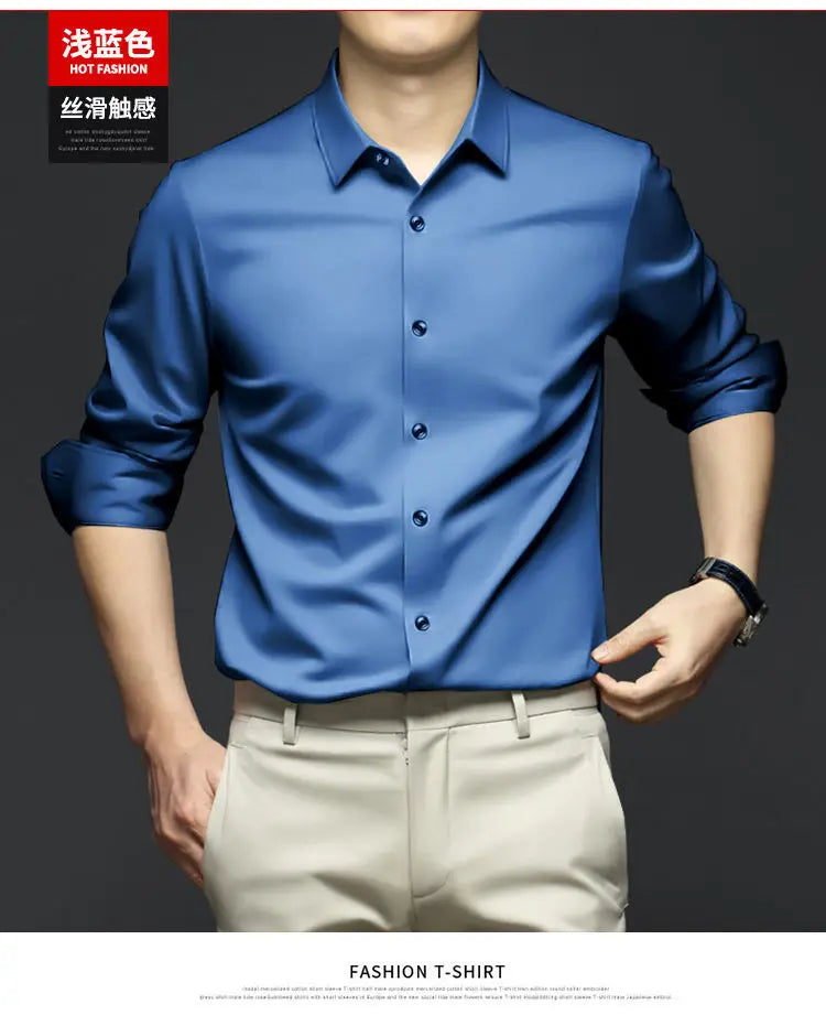 Men's White Shirt Long Sleeve Non iron Business Dress Slim Fit Korean Version Professional Work White Casual Men's Suit Shirt
