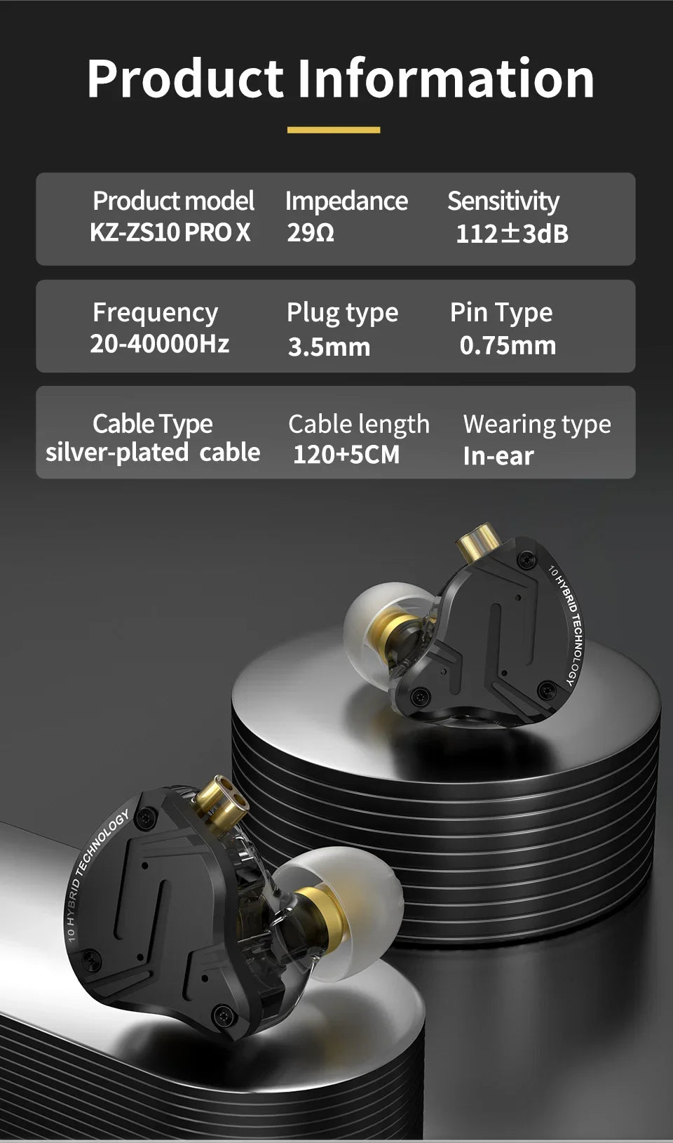 KZ ZS10 PRO X 1DD+4BA Metal Headset Hybrid drivers HIFI Bass Earbuds In-Ear Monitor Noise Cancelling Earphones ZS10PROX