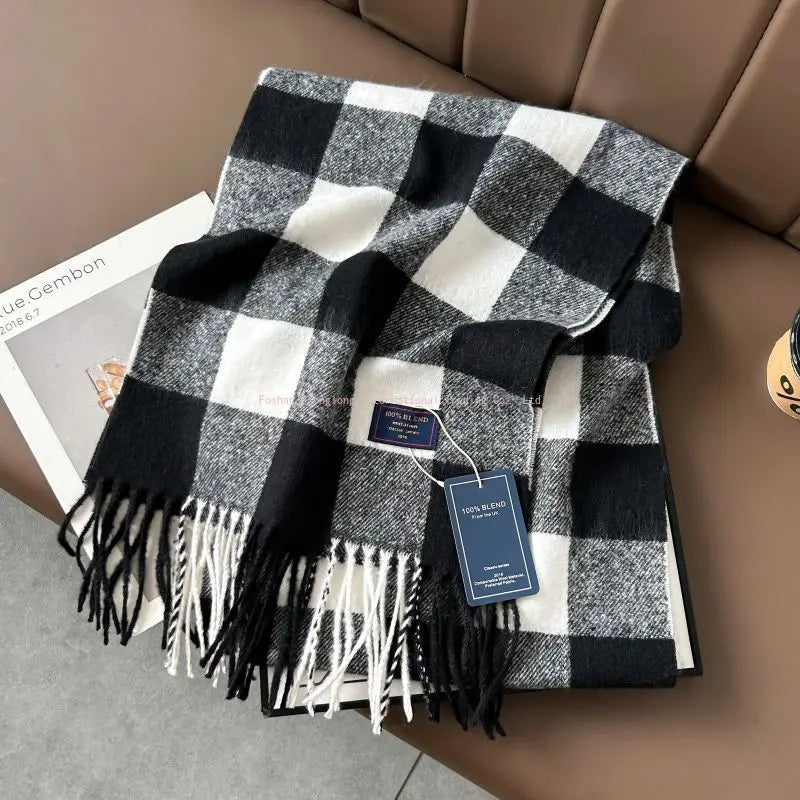 2025autumn andwinter classic checkered printed fashionable scarf style for couples, Australian imitation wool texture warm scarf