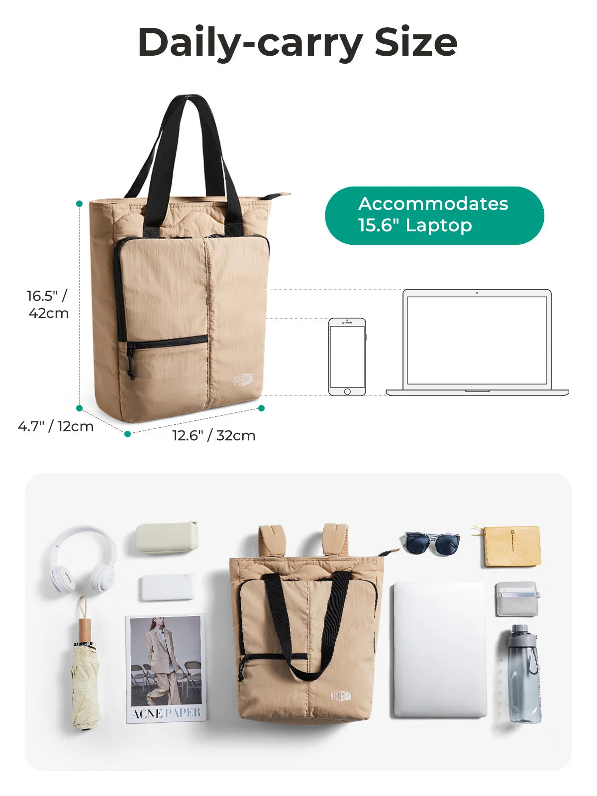 BAGSMART Large Capacity College Tote Bag Commuting Women's Handbag 15.6 inch Laptop Bag for Business Travel Commuting