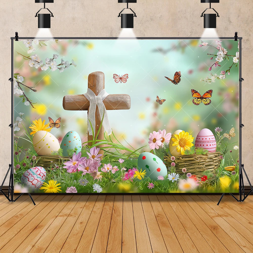 Easter Jesus Communion Cross Theme Banner Shooting Background Cloth, Children Birthday Decoration Photography Studio Background