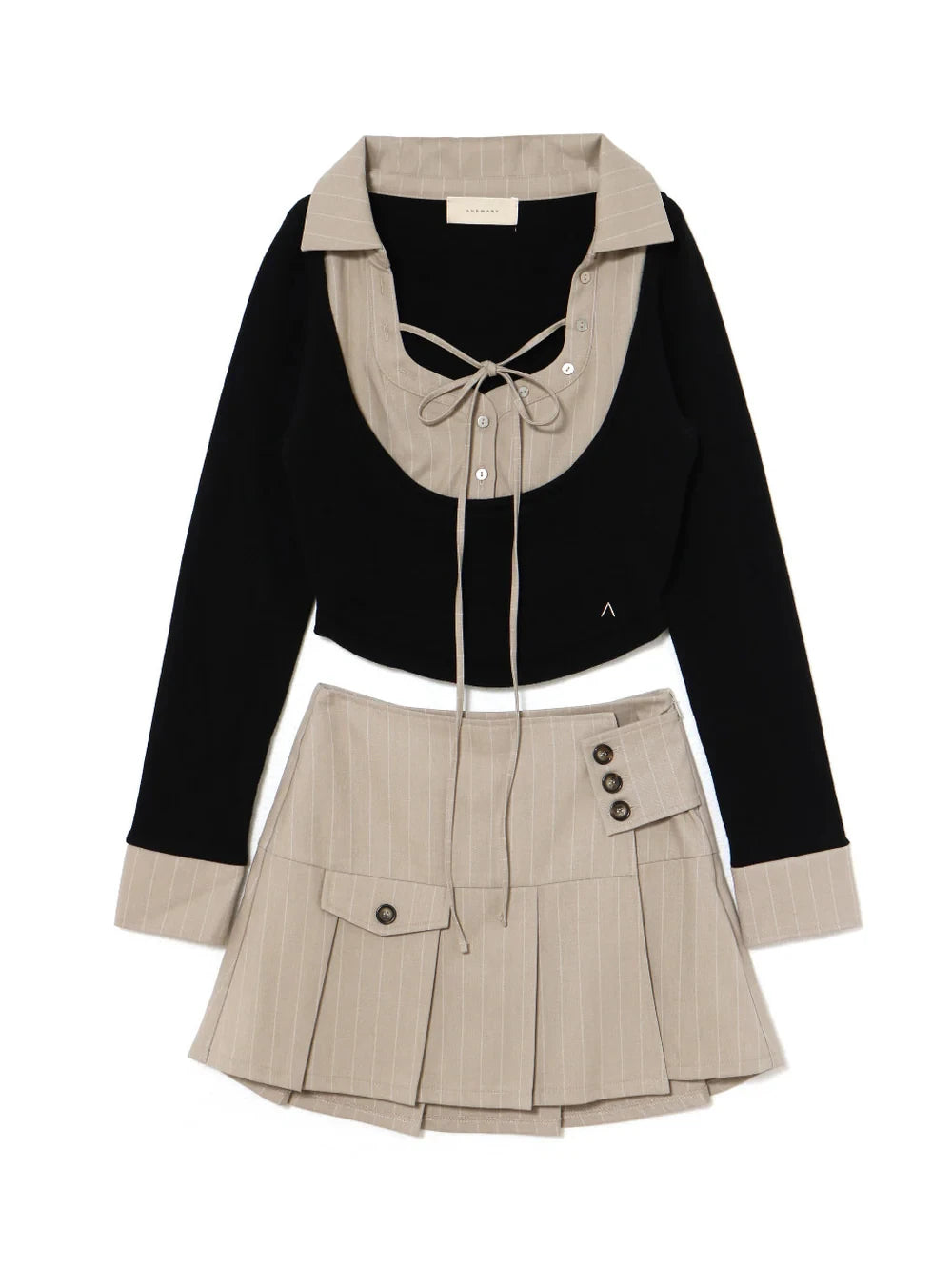 Japanese Sle Autumn Winter Striped f Skirt ort Skirt Set with Tie Long Sve Turn-down Collar Top Women's Hanfu
