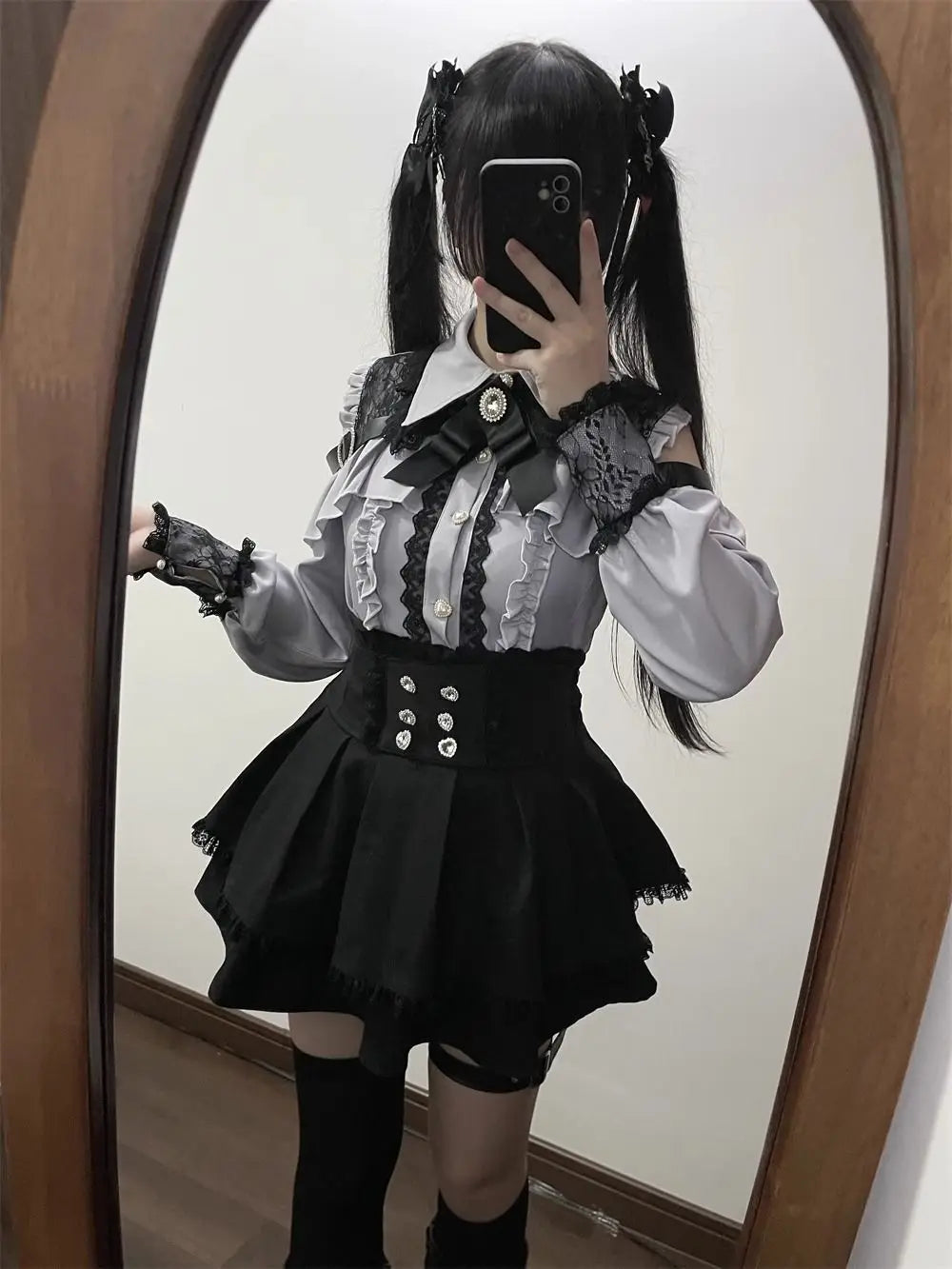 k Gothic Sle oulder Bared irt And f Skirt Set Spring Autumn Sweet Subculture Encounter Jk orm Two Piece Set f...