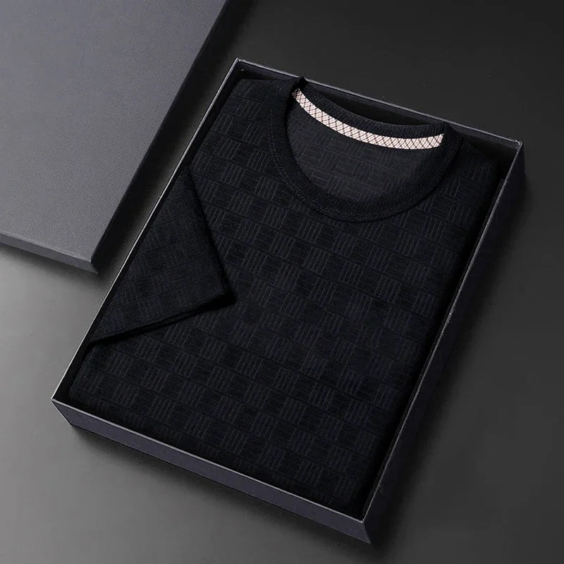 8 Colour New Men's Casual Jacquard Short Sleeved Round Neck T-shirt Fashion Top