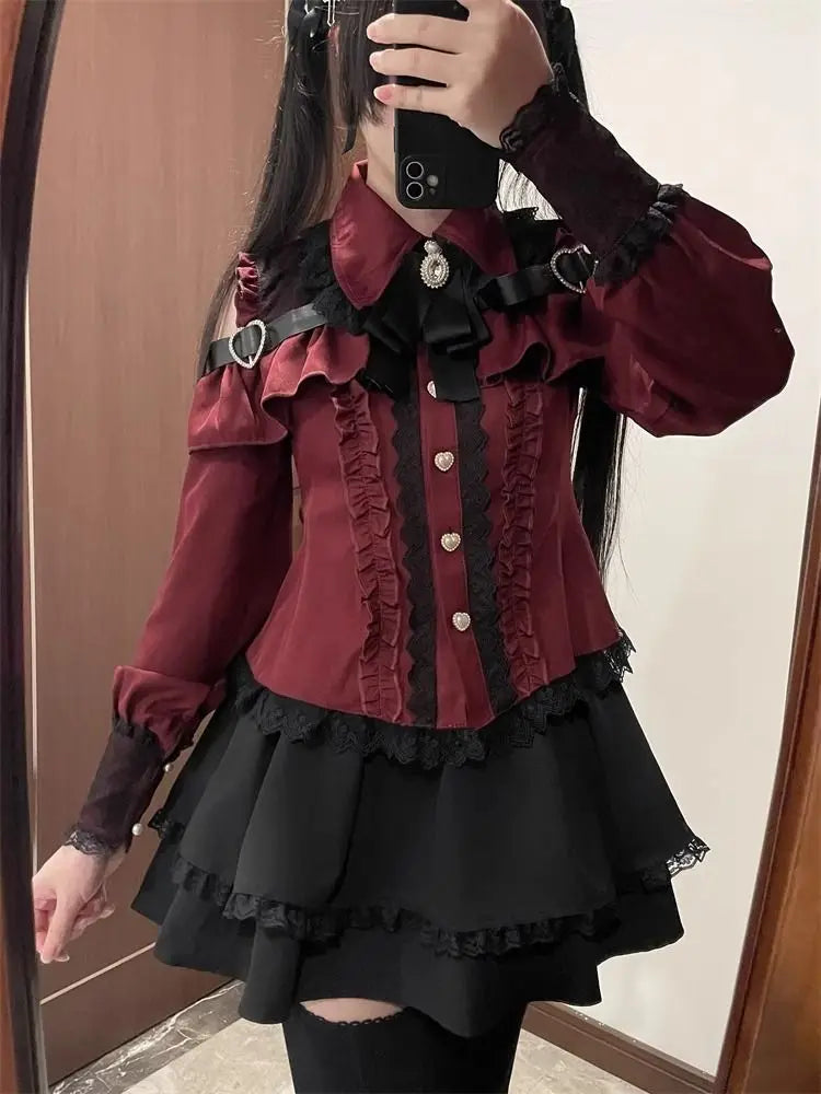 k Gothic Sle oulder Bared irt And f Skirt Set Spring Autumn Sweet Subculture Encounter Jk orm Two Piece Set f...