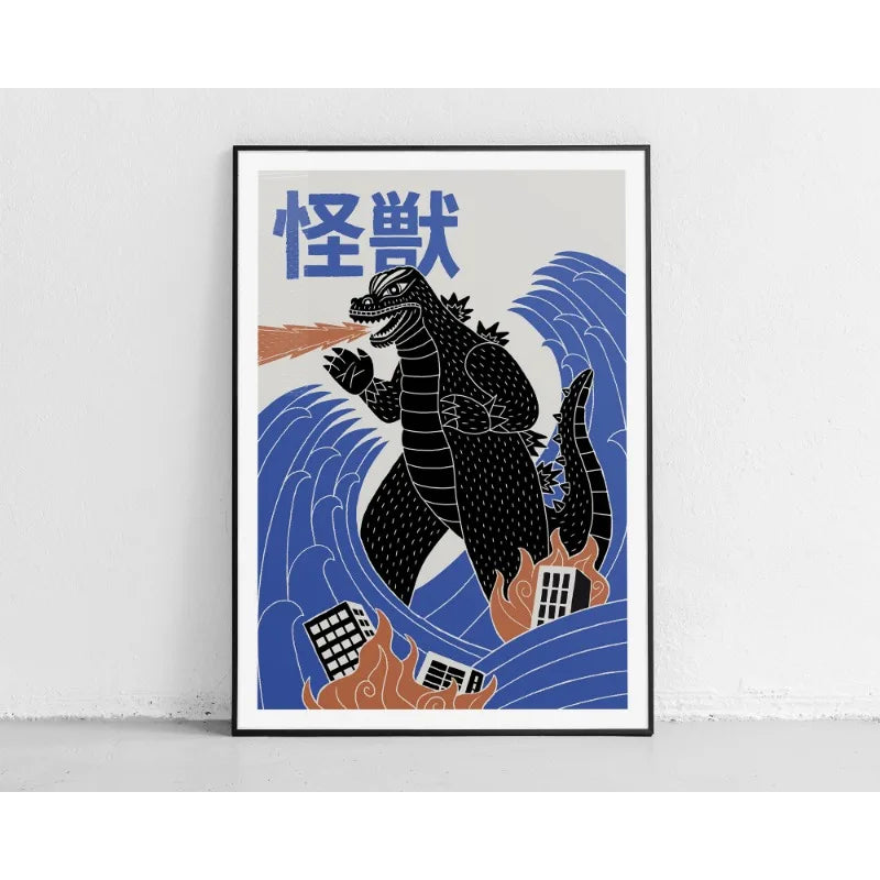 Japanese Contemporary Tokyo Artworks Poster Big Sunrise Waves Mount Fuji Monster Canvas Painting Wall Art Living Room Home Decor
