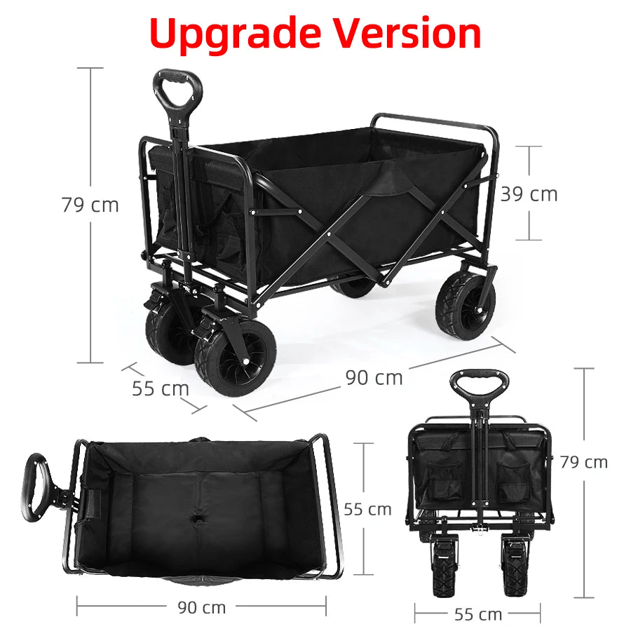 Collapsible Folding Utility Beach Wagon Cart Heavy Duty Large Capacity Fold Wagon Outdoor Trolley Portable Camping Cart Table