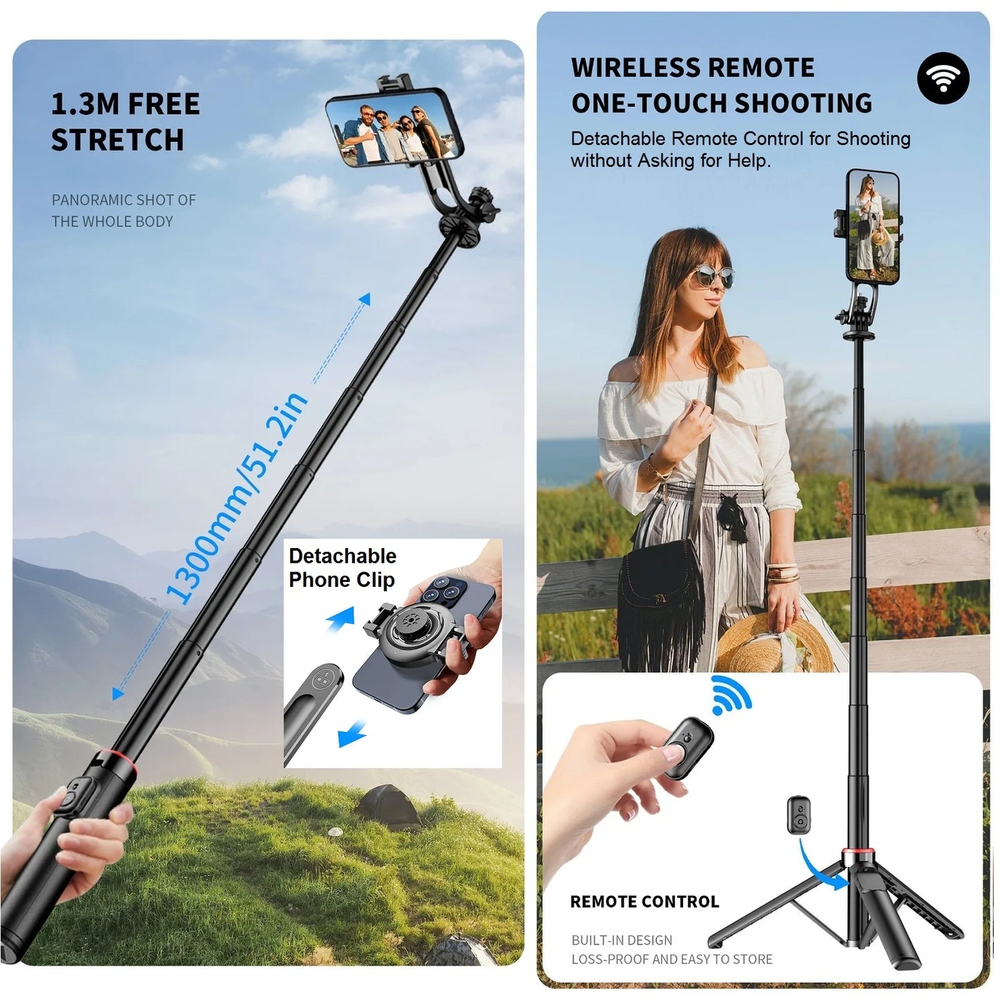 51" Magnetic Selfie Stick Tripod for iPhone Phone Camera Magsafe Tripod Selfie Stick with Bluetooth Remote for Travel Vlog Video