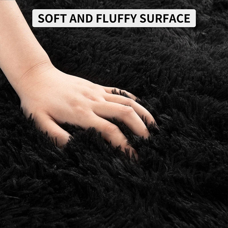 VIKAMA black Area Plush for Bedroom, Living Room Fluffy Rug, Large Area Rug Shag Shaggy Carpet Soft Plush Furry Bedside Rug