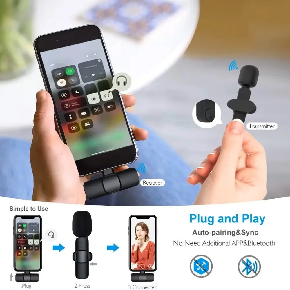 Lenovo 2 In 1 Portable Wireless Lavalier Microphone for Live Broadcast Gaming Audio Video Recording iPhone Android Mini Mic