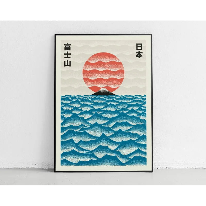 Japanese Contemporary Tokyo Artworks Poster Big Sunrise Waves Mount Fuji Monster Canvas Painting Wall Art Living Room Home Decor