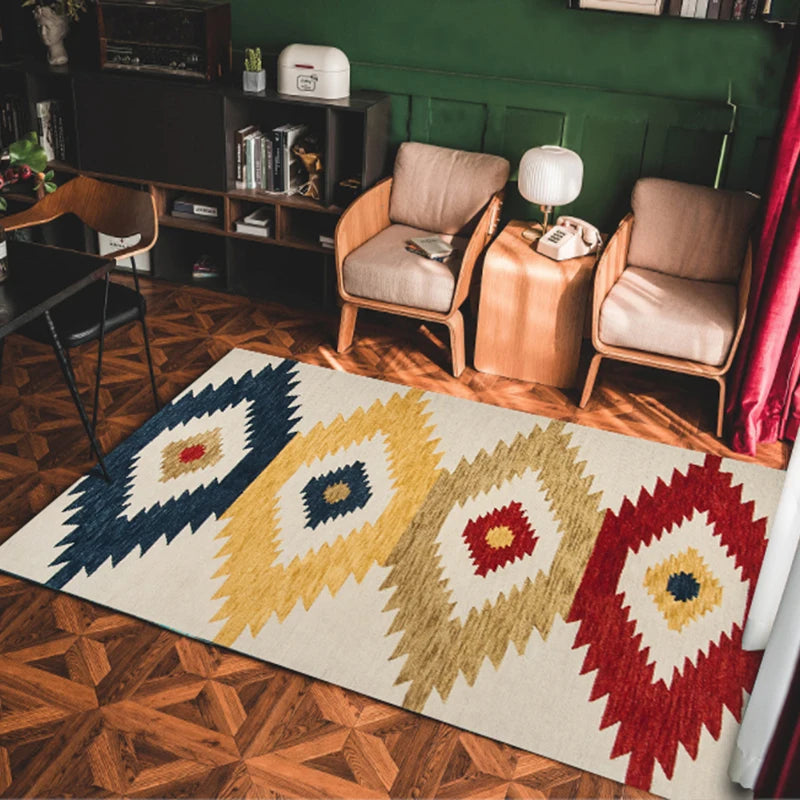 VIKAMA Bohemian Machine Washable Living Room Carpet Soft Non-Slip Ethnic Style Bedroom Cloakroom Carpet Foldable Home Decor