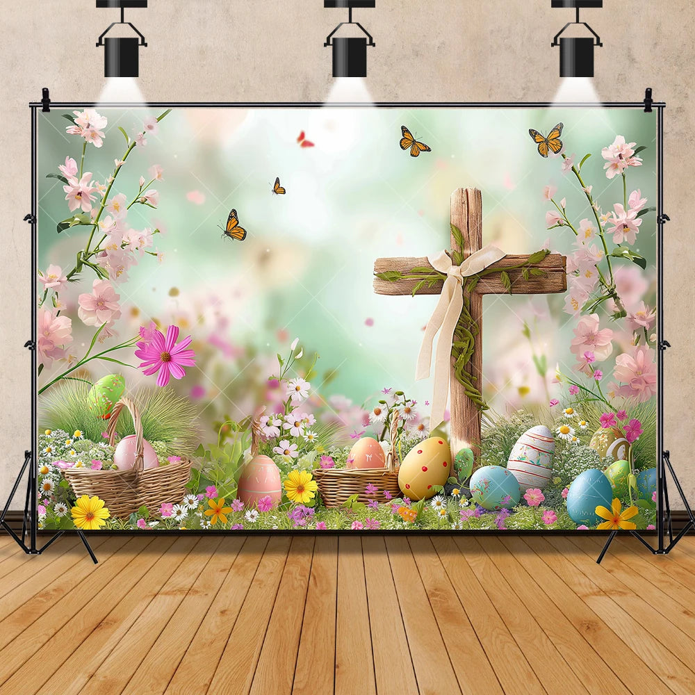Easter Jesus Communion Cross Theme Banner Shooting Background Cloth, Children Birthday Decoration Photography Studio Background