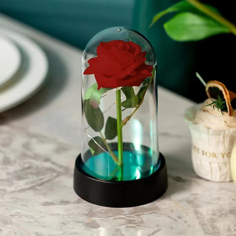 Artificial Rose Flowers Eternal Rose LED Light Foil Flower in Glass Cover Simulation Rose Flower Christmas Valentine's Day Gifts