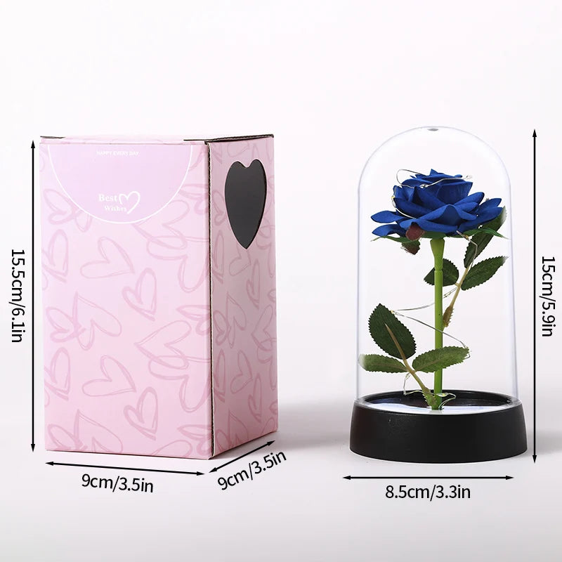 Artificial Rose Flowers Eternal Rose LED Light Foil Flower in Glass Cover Simulation Rose Flower Christmas Valentine's Day Gifts