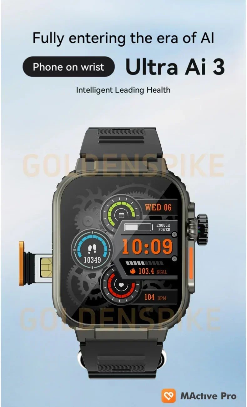 New Ultra Ai3 Smartwatch 4G Android Amoled HD Camera GPS WIFI Google Play Store App Download Game Bluetooth Smart Watch