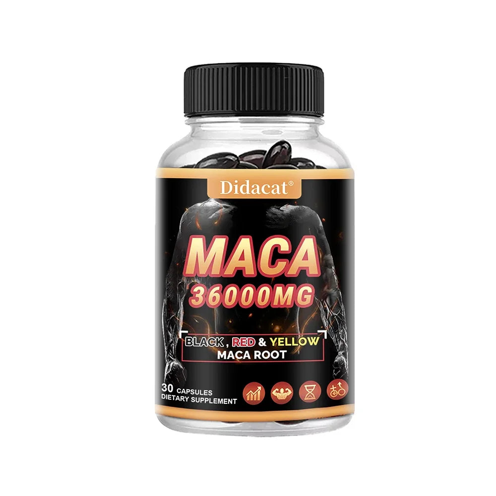 Organic Maca Root Powder Capsules with Black + Red + Yellow Maca Root Extract Supplement for Men and Women - 120 Capsules