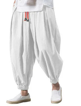 2025 New Trendy Men Harem Pants Loose Oversized Style Cotton and Linen High Quality Jogger Sweatpants Casual Male Trousers