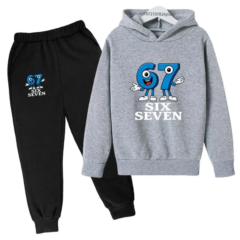 Six Seven Funny Number Cartoon Print Kids Spring Autumn Casual 2Pcs Hoodie+Jogging Pants Tracksuits 2-13Years Boys Girls Clothes