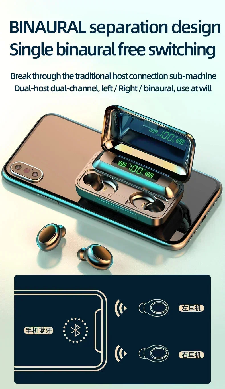 Bluetooth Headphones 9D Stereo High Bass Sport Earphones Handfree Touch Control Tws Wireless Earbuds Waterproof Headset