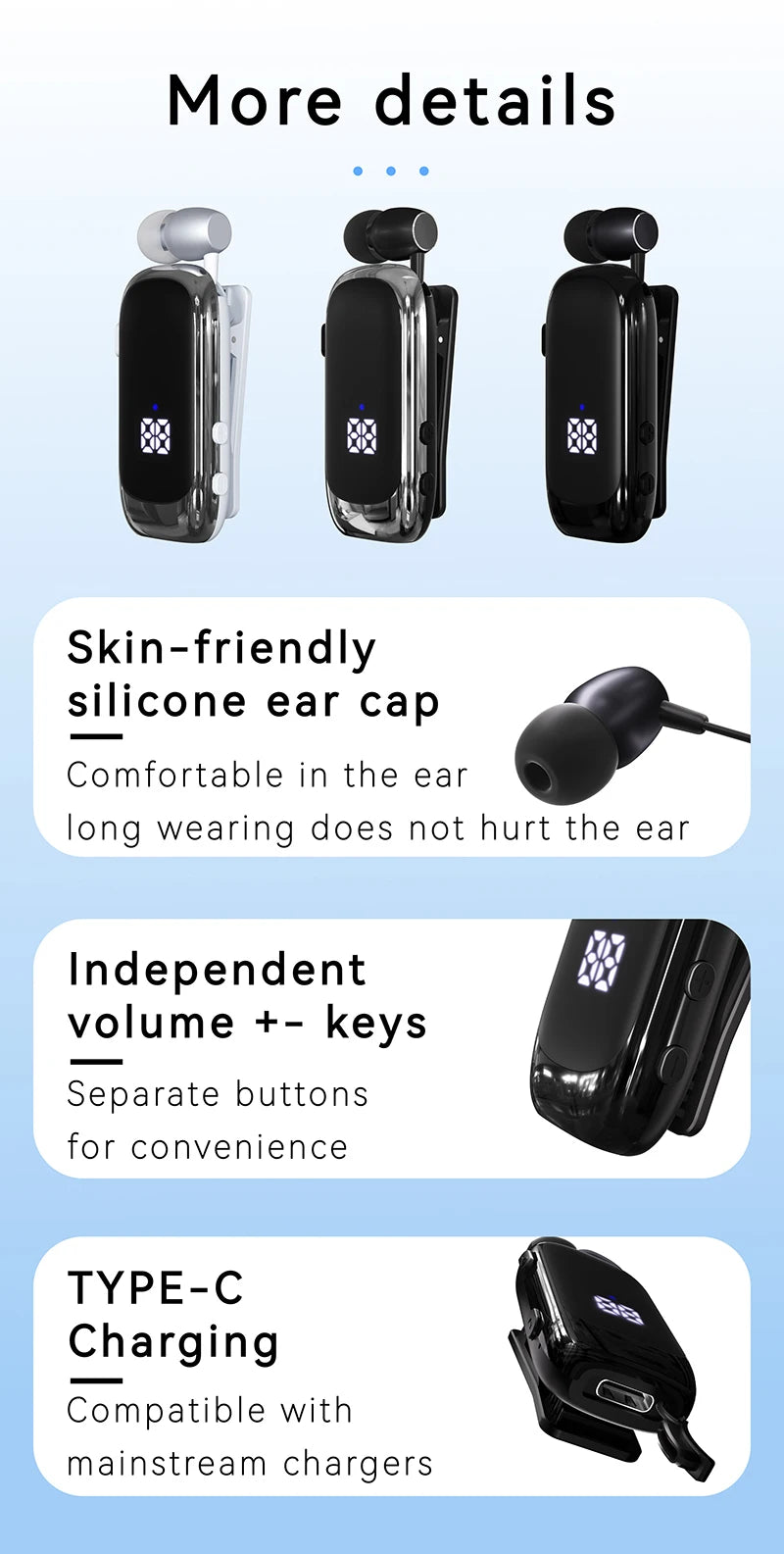 K88 Lavalier Business Bluetooth 5.4 Headphone Talk/Music Time 20 Hours,LED Digital Display,Noice Cancelling Wireless Earphones