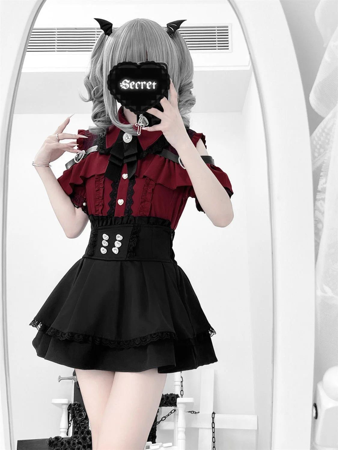 k Gothic Sle oulder Bared irt And f Skirt Set Spring Autumn Sweet Subculture Encounter Jk orm Two Piece Set f...