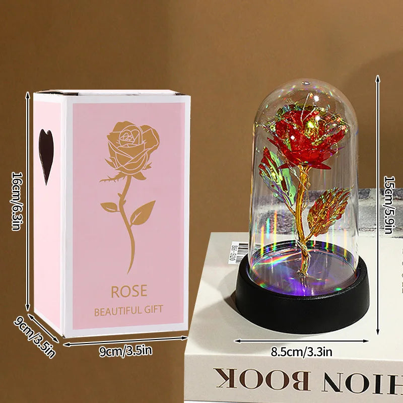Artificial Rose Flowers Eternal Rose LED Light Foil Flower in Glass Cover Simulation Rose Flower Christmas Valentine's Day Gifts