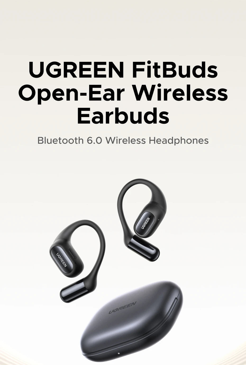 UGREEN FitBuds Open-Ear Headphones Earphones, Ear-hook TWS True-Wireless Bluetooth 6.0 Wireless Earbuds, Spatial Audio, 30H play