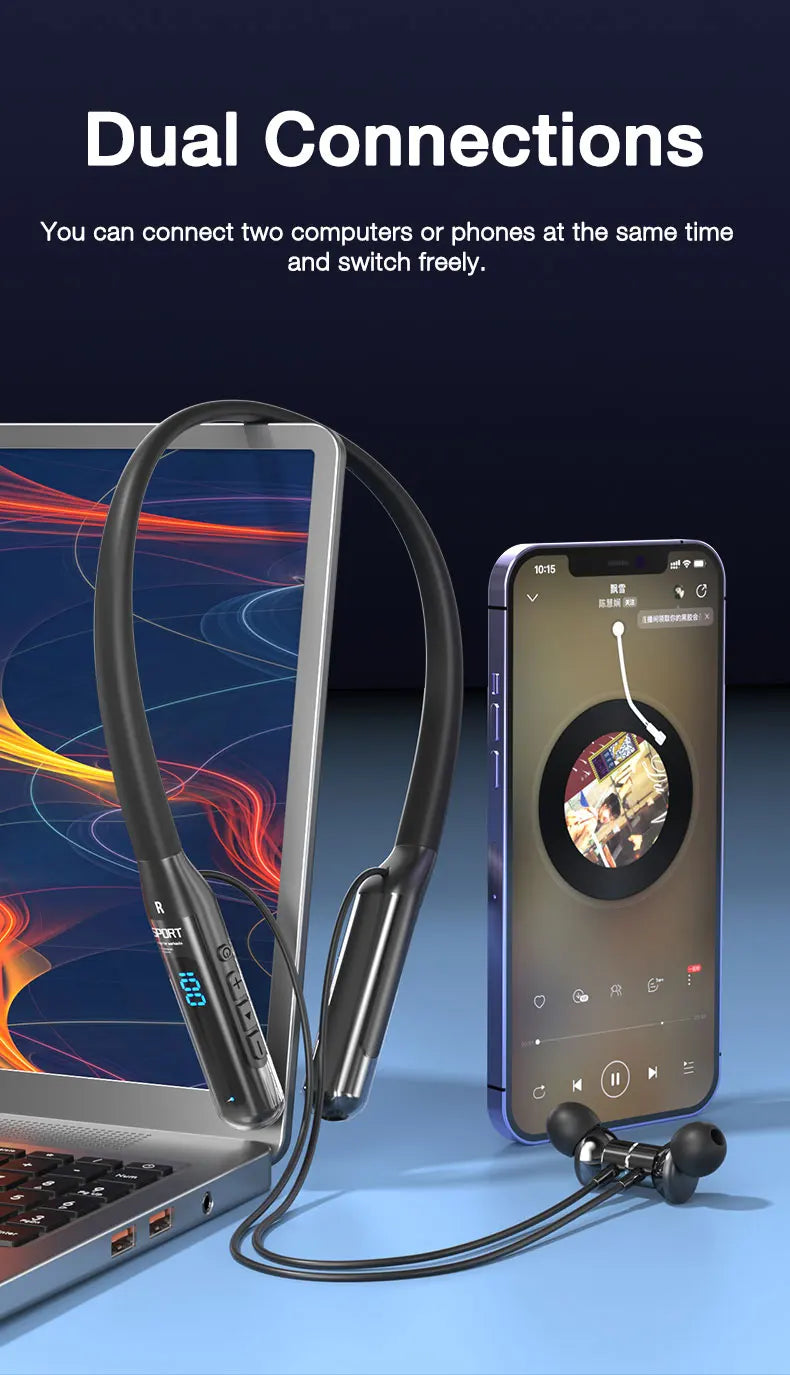 EARDECO 80 Hours Endurance Bluetooth Headphone with Microphone Wireless Headphones Bass Stereo Neckband Earphones Bluetooth 5.3