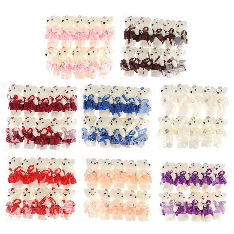10Pcs 12cm Bear Flower Bouquet Toy Cartoon Doll Bear Bouquet Graduation Birthday Wedding Gifts Party Decor small gifts