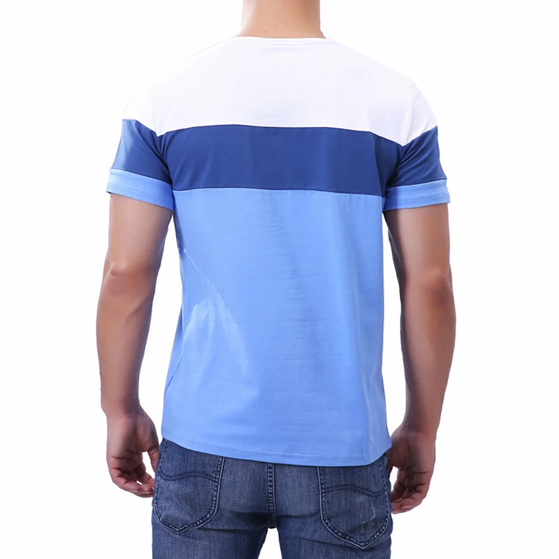 Summer Men's Patchwork Contrast Color Short Sleeve T Shirt Casual Round Neck Cotton Slim Fit T-Shirts Hip Hop Streetwears