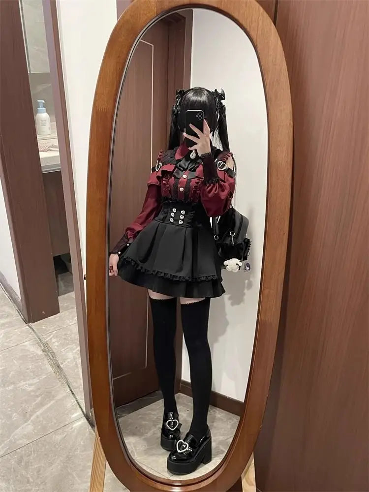 k Gothic Sle oulder Bared irt And f Skirt Set Spring Autumn Sweet Subculture Encounter Jk orm Two Piece Set f...