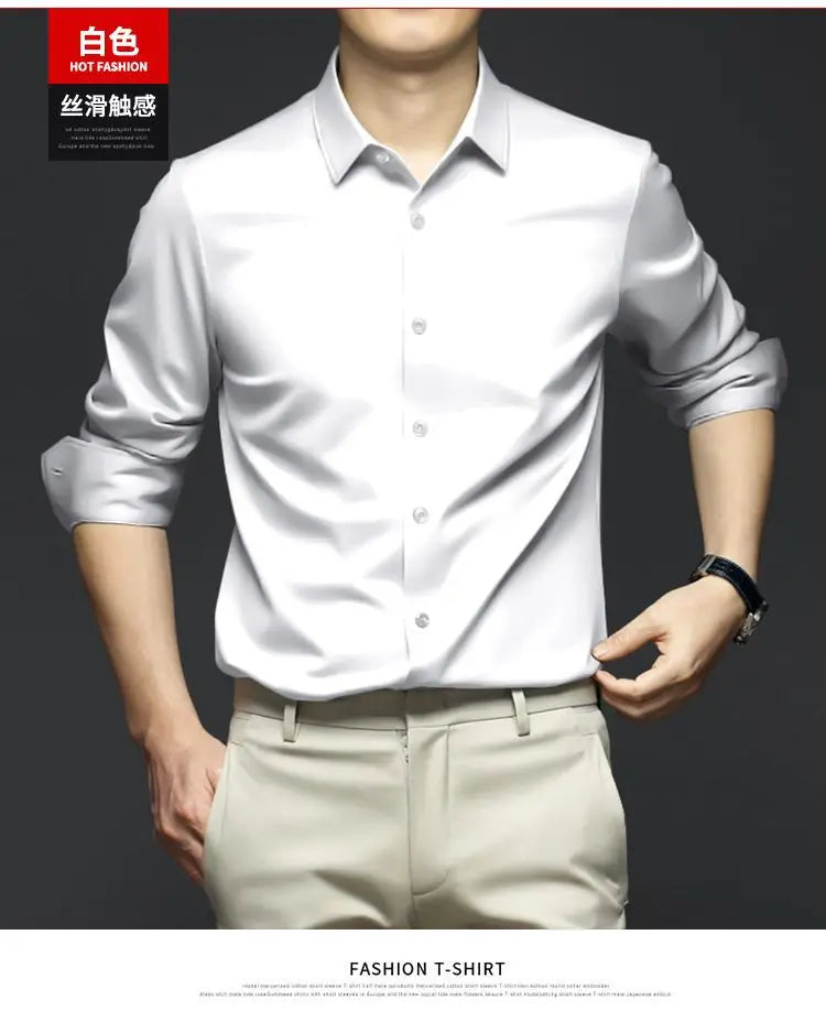 Men's White Shirt Long Sleeve Non iron Business Dress Slim Fit Korean Version Professional Work White Casual Men's Suit Shirt