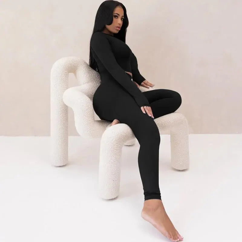 Dulzura Women 2024 Autumn Winter Long Sleeves Crop Tops Long Pants Two Piece Matching Sets Tracksuit Wholesale Items S3613114K