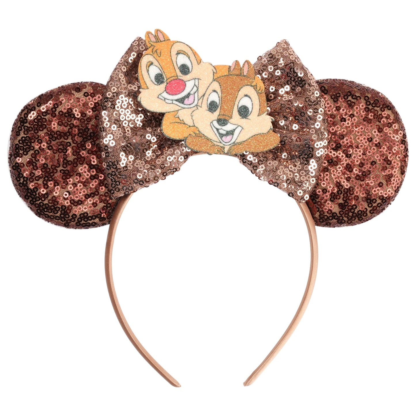 2025 Mickey Mouse Ear Headband Chip and Dale Bow Sequin Hairband Women Hair Hoop Birthday Gift Adult/Child Cosplay Accessories