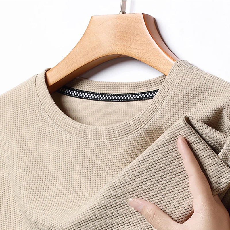 Men's Waffle Knit Short Sleeve T-Shirt Casual Solid Color Crew Neck Soft Comfortable Top for Summer