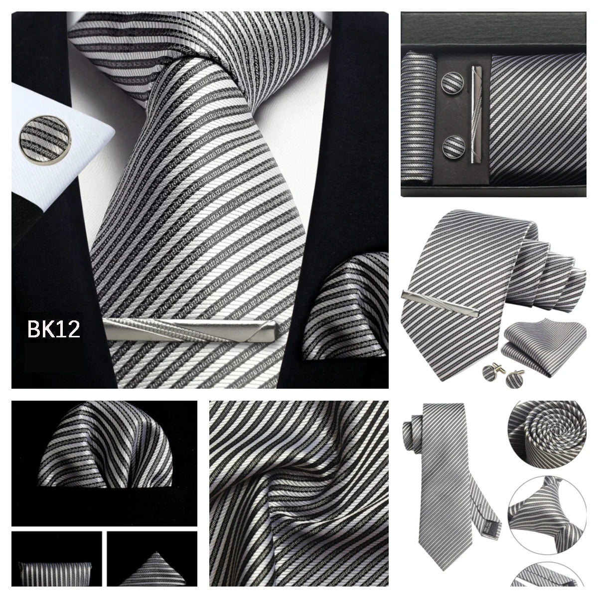Classic 100% Silk Men's Ties In Gift box 8cm Plaid Dot Striped Business Necktie Handkerchief Cufflinks Wedding Party Tie Set